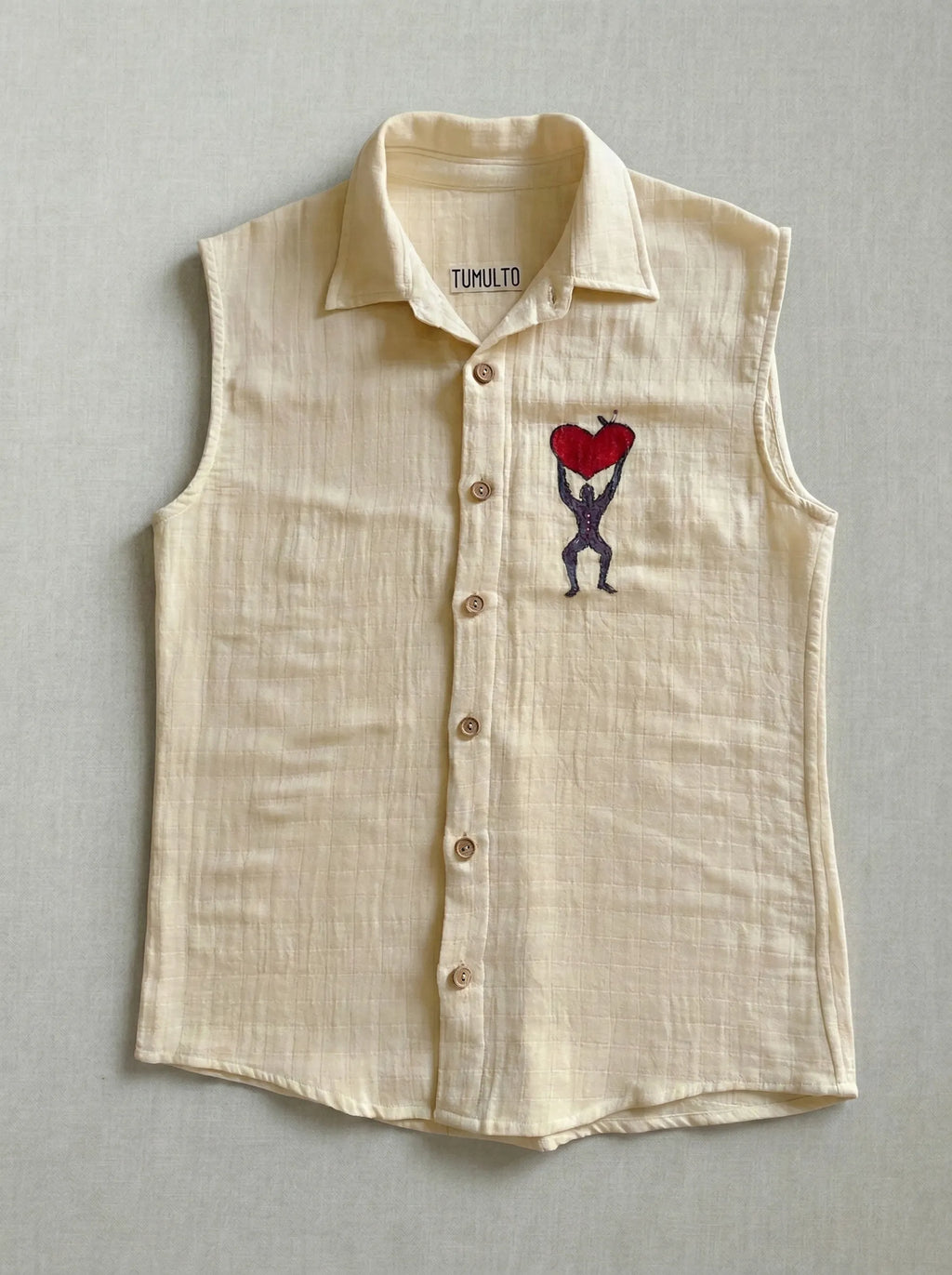 Handmade textured Atlas Vest sustainable menswear by Tumulto artisanal fashion brand