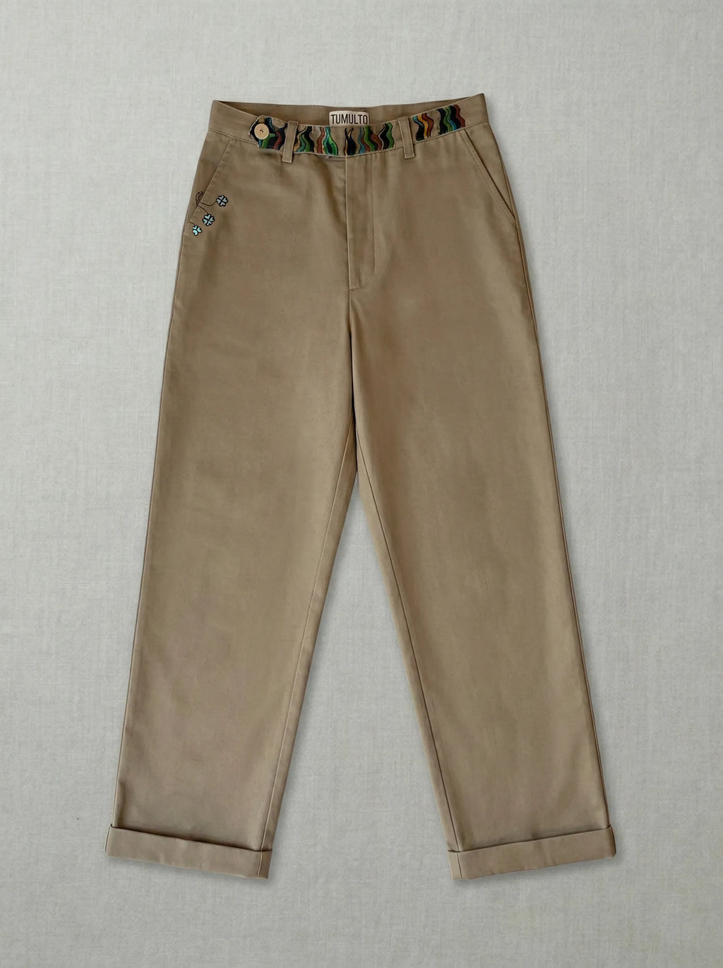 Grass chinos handcrafted menswear made from organic materials by Tumulto sustainable fashion brand