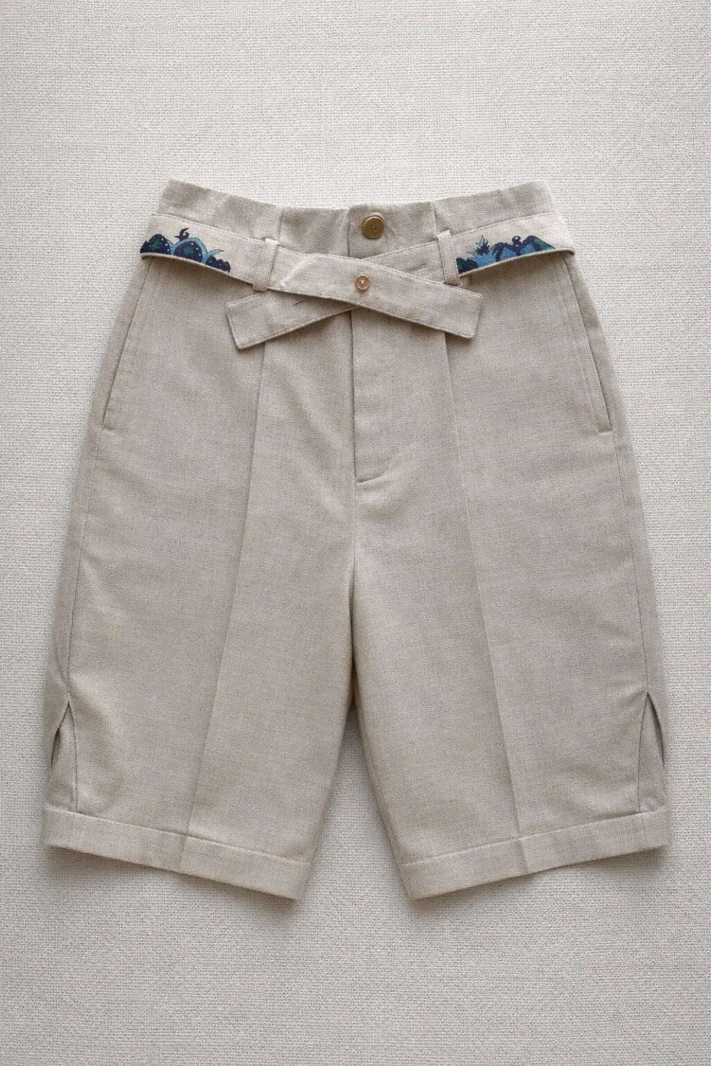 Handcrafted textured Hills shorts made with organic materials by Tumulto sustainable fashion brand
