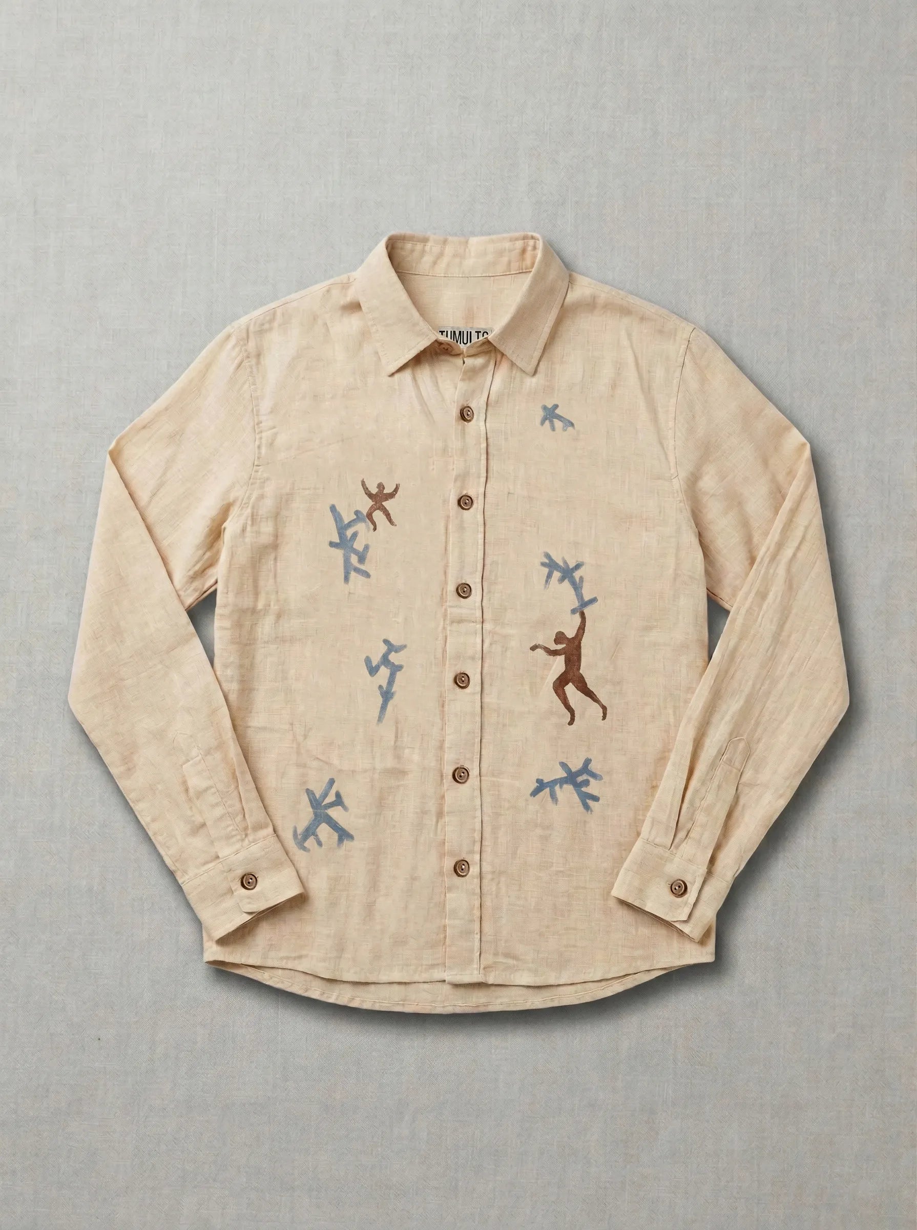 Handcrafted Jungle Shirt by Tumulto made with organic textured fabric sustainable artisanal fashion piece