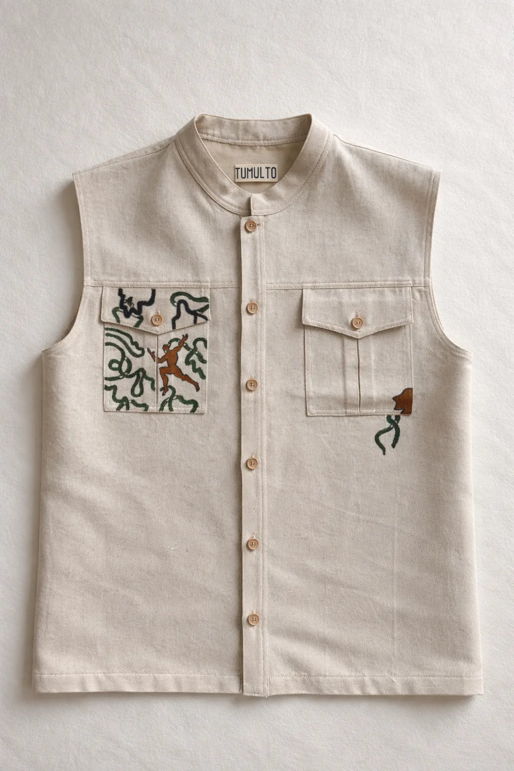 Handcrafted Jungle Vest by Tumulto made with textured organic materials sustainable artisanal fashion piece