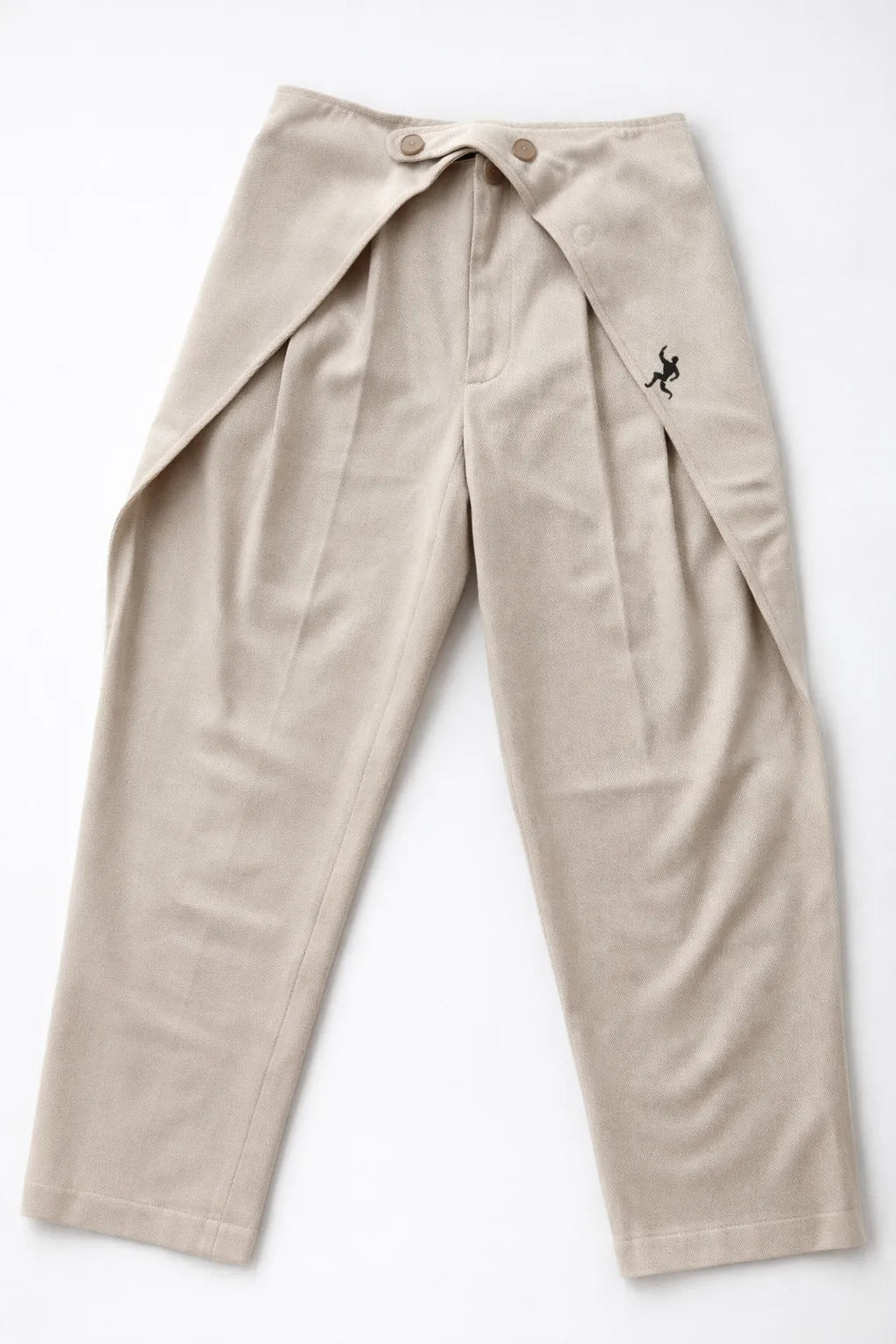 Ometto wrap front trousers artisanal textured menswear by Tumulto sustainable fashion brand