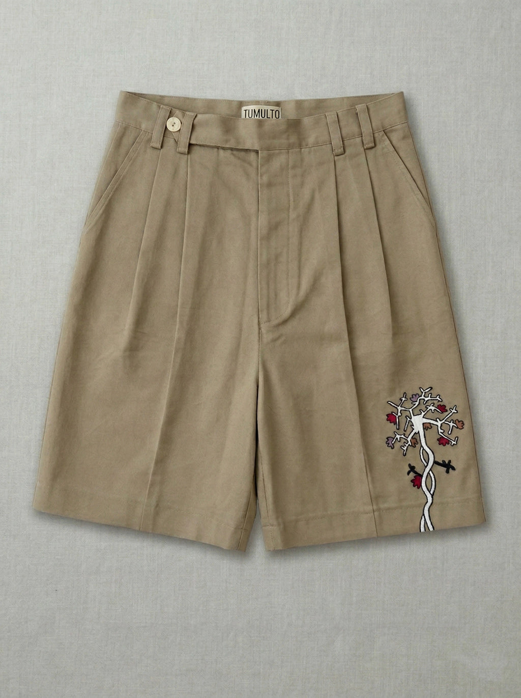 Handmade textured Tree Shorts crafted from sustainable materials by Tumulto artisanal fashion brand