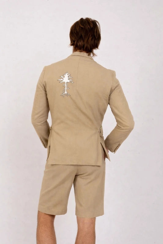 Back view of handmade Tree Blazer showcasing unique textured garment design