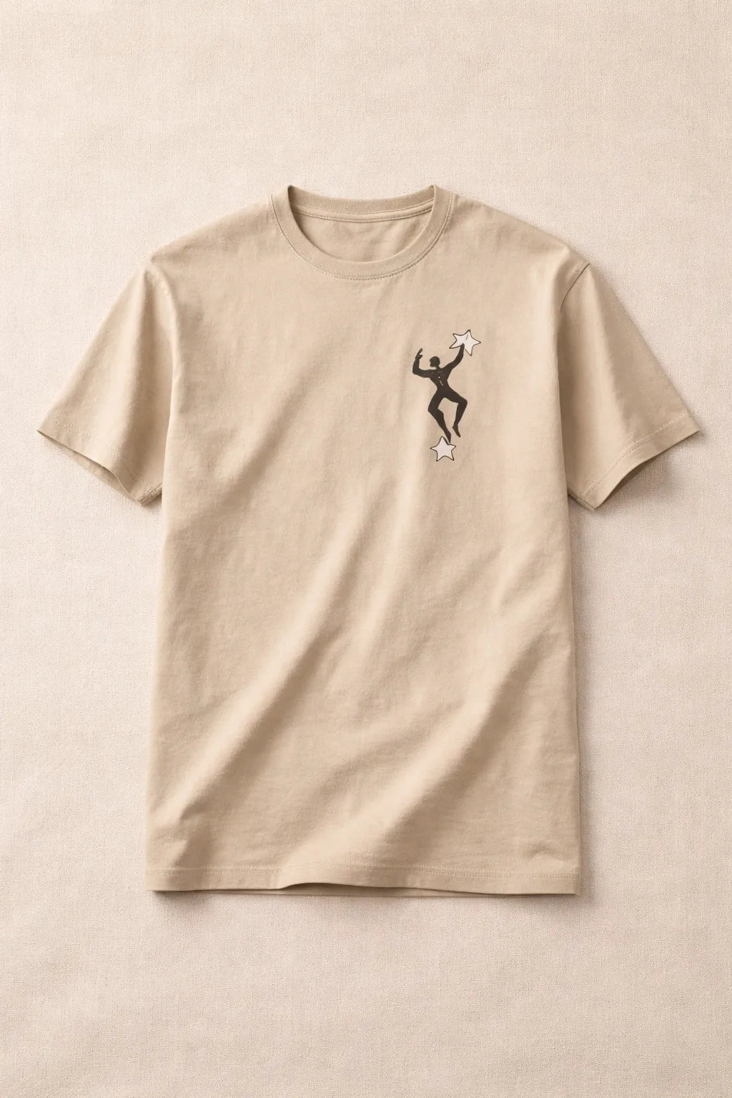 Model wearing handmade artisanal textured T-shirt sustainable fashion brand