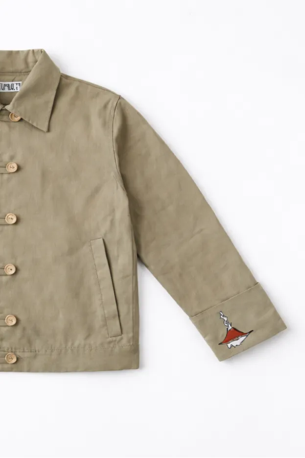 Textured fabric detail of Volcano Jacket crafted from organic materials